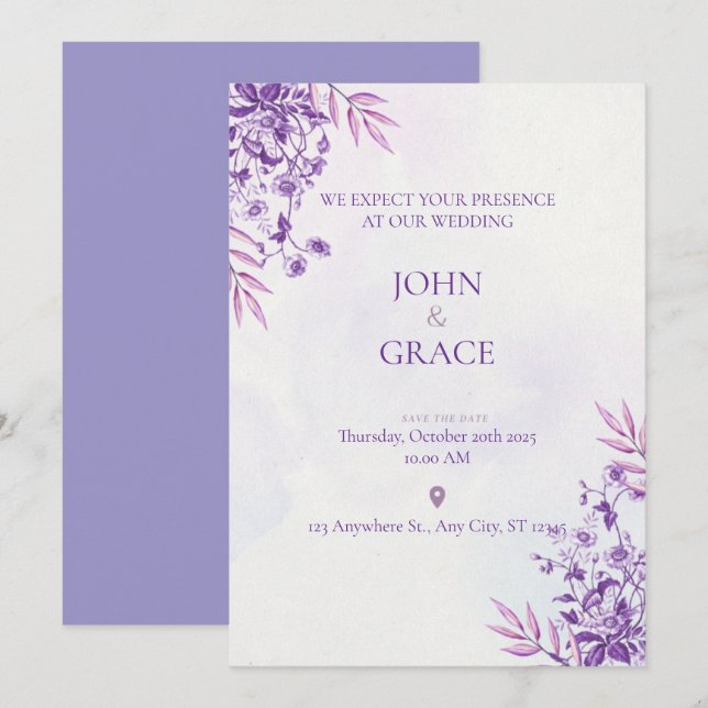 Tarjeta de invitación de boda ADORABLE (Anverso / Reverso)