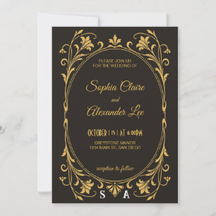 Tarjeta de Invitación de Boda Art Nouveau Dorada E