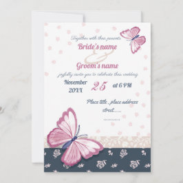 tarjeta de invitación de boda azul marino rosa mar