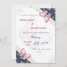 tarjeta de invitación de boda azul marino rosa mar
