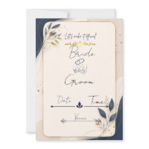 Tarjeta de Invitación de Boda Azul y Dorado de la