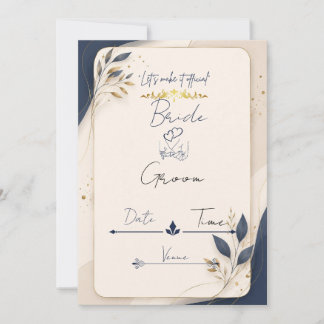 Tarjeta de Invitación de Boda Azul y Dorado de la