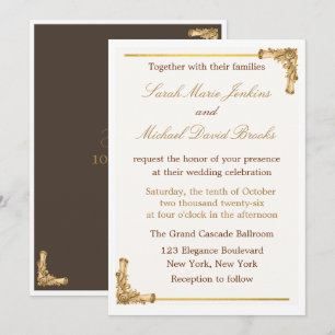 Tarjeta de invitación de boda barroca regia elegan