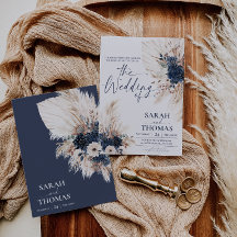 Tarjeta de Invitación de Boda Bohemia Azul Marino 