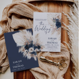 Tarjeta de Invitación de Boda Bohemia Azul Marino 