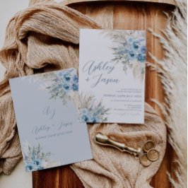 Tarjeta de invitación de boda Boho Dusty Blue Pamp