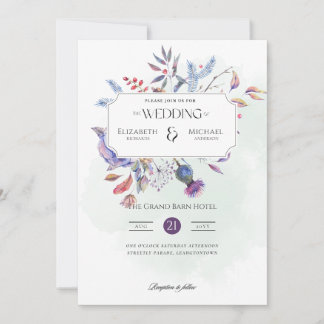 Tarjeta de Invitación de Boda Botánica Acuarela He