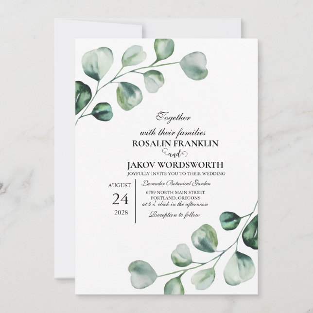 Tarjeta de invitación de boda botánica Elegante Ve (Anverso)