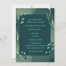 Tarjeta de Invitación de Boda Botánica Verde Esmer