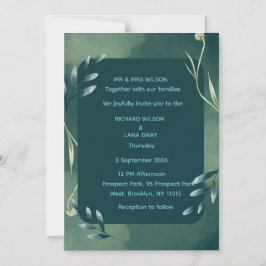 Tarjeta de Invitación de Boda Botánica Verde Esmer