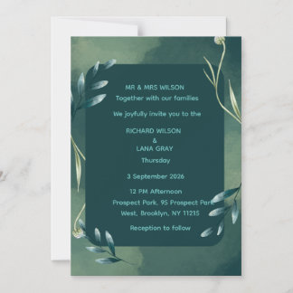 Tarjeta de Invitación de Boda Botánica Verde Esmer