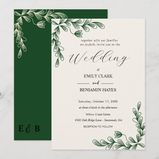 Tarjeta de Invitación de Boda Botánica Verde Salvi