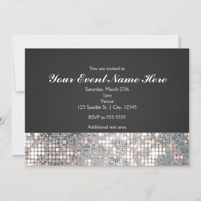 Tarjeta de Invitación de Boda Brillo Lentejuelas N (Anverso)