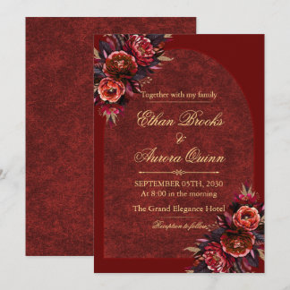 Tarjeta de Invitación de Boda Burgundy y Dorado El