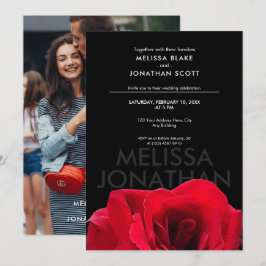 Tarjeta de Invitación de Boda Chic Black & Red Ros
