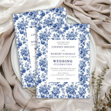 Tarjeta de Invitación de Boda Chic Blue Toile de J