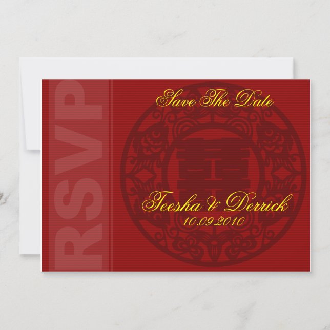 Tarjeta de invitación de boda china para guardar l (Anverso)