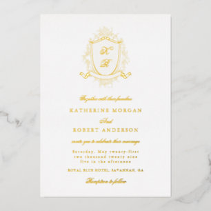 Tarjeta de Invitación de Boda Clásica con Cresta F