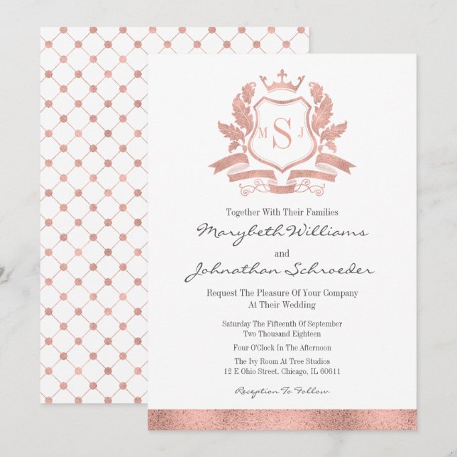 Tarjeta de Invitación de Boda Clásica con Escudo e (Anverso / Reverso)