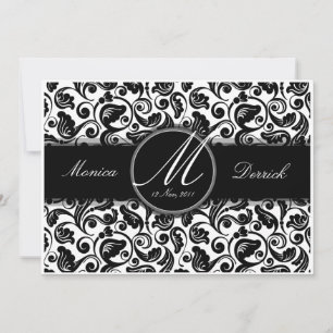 Tarjeta de invitación de boda clásica en blanco y