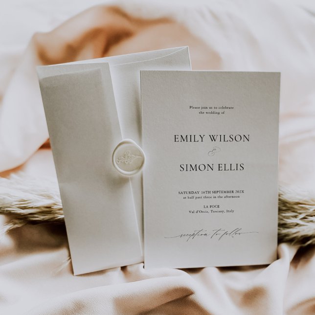 Tarjeta de Invitación de Boda Clásica Moderna (modern classy wedding invitation card, simple clean wedding invite black and white wedding)