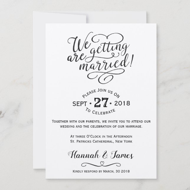 TARJETA DE INVITACIÓN DE BODA CLÁSICA - PAPEL DE K (Anverso)