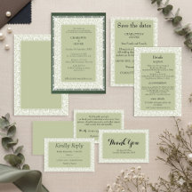 Tarjeta de Invitación de Boda Clásica Verde Salvia