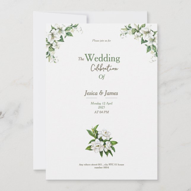tarjeta de invitación de boda con acuarela botánic (Anverso)
