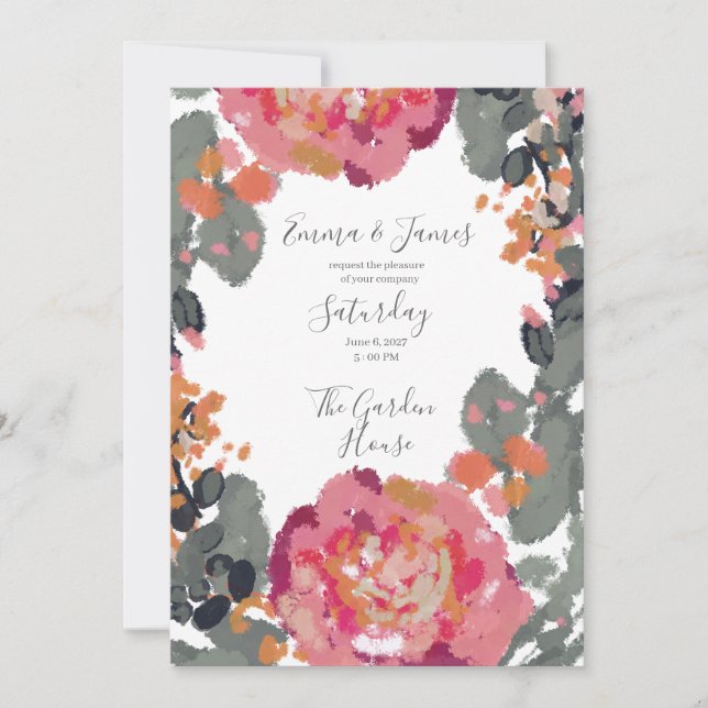 Tarjeta de Invitación de Boda con Acuarela Botánic (Anverso)