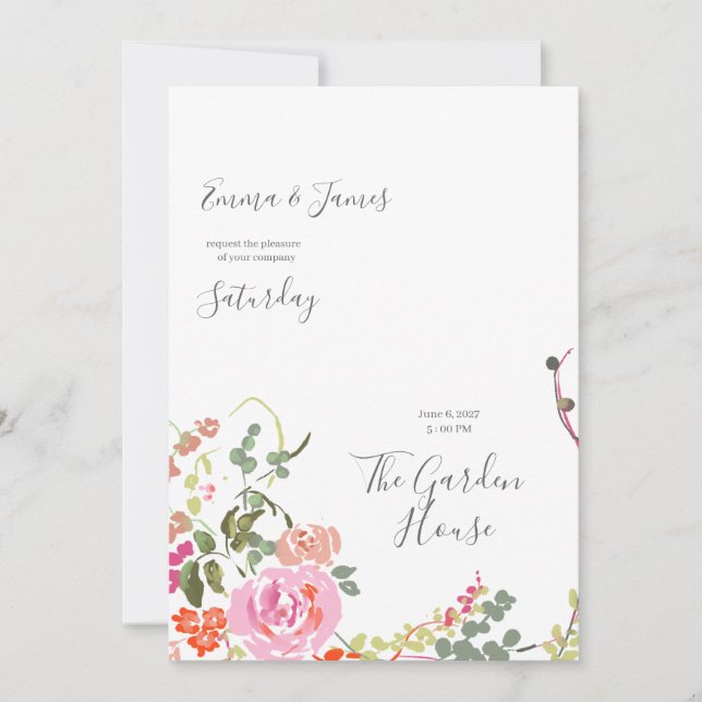 Tarjeta de Invitación de Boda con Acuarela Botánic (Anverso)
