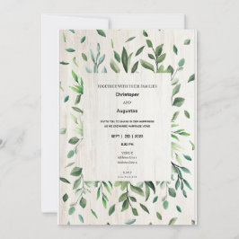 Tarjeta de invitación de boda con borde de vegetac