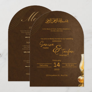 Tarjeta de invitación de boda con caligrafía árabe
