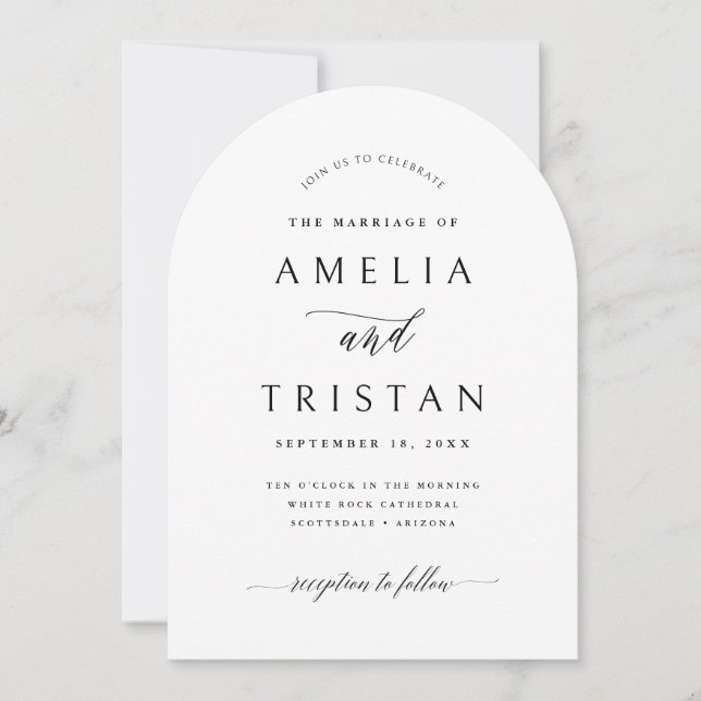 Tarjeta de invitación de boda con caligrafía de ar (Anverso)