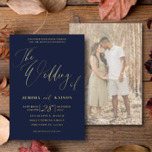 Tarjeta de Invitación de Boda con Caligrafía Dorad