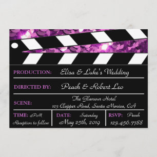 Tarjeta de Invitación de Boda con Claqueta de Glam