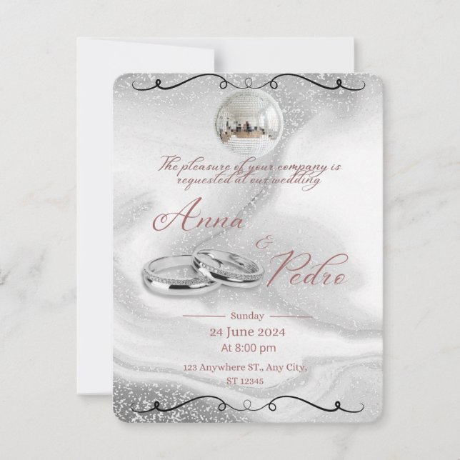 Tarjeta de Invitación de Boda con Código QR de Pla (Anverso)