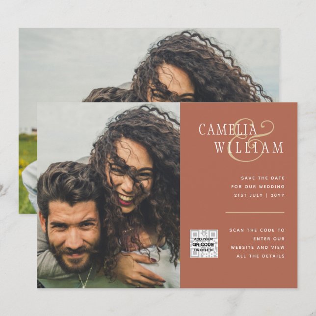 Tarjeta de invitación de boda con código QR para g (Anverso / Reverso)