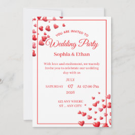 Tarjeta de invitación de boda con corazón rosa per