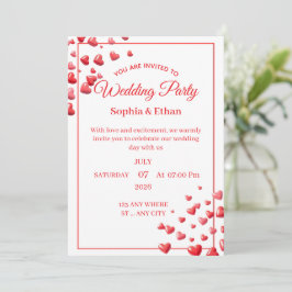 Tarjeta de invitación de boda con corazón rosa per