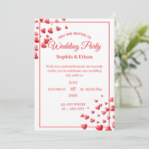Tarjeta de invitación de boda con corazón rosa per