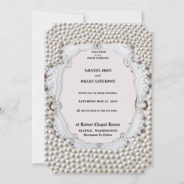 Tarjeta de invitación de boda con decoración Pearl (Anverso)