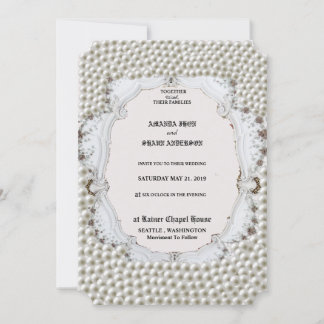 Tarjeta de invitación de boda con decoración Pearl
