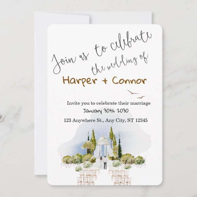 Tarjeta de Invitación de Boda con Doodle Adorable  (Anverso)