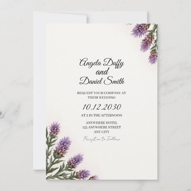 Tarjeta de Invitación de Boda con Escritura de Car (Anverso)