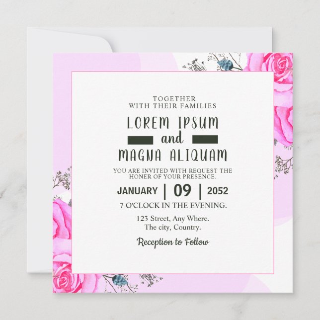 tarjeta de invitación de boda con flor (Anverso)