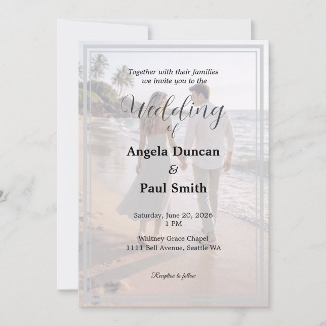 Tarjeta de invitación de boda con fondo de foto mo (Anverso)