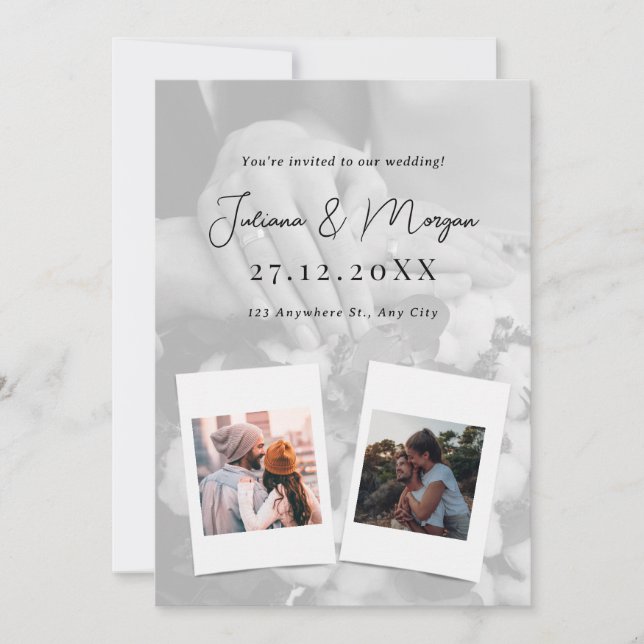 Tarjeta de invitación de boda con foto collage de  (Anverso)