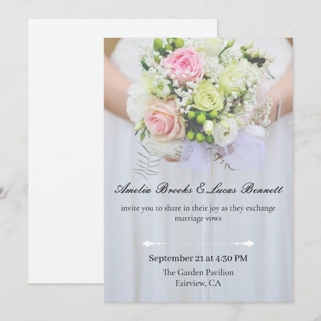 Tarjeta de Invitación de Boda con Foto Elegante (Anverso / Reverso)