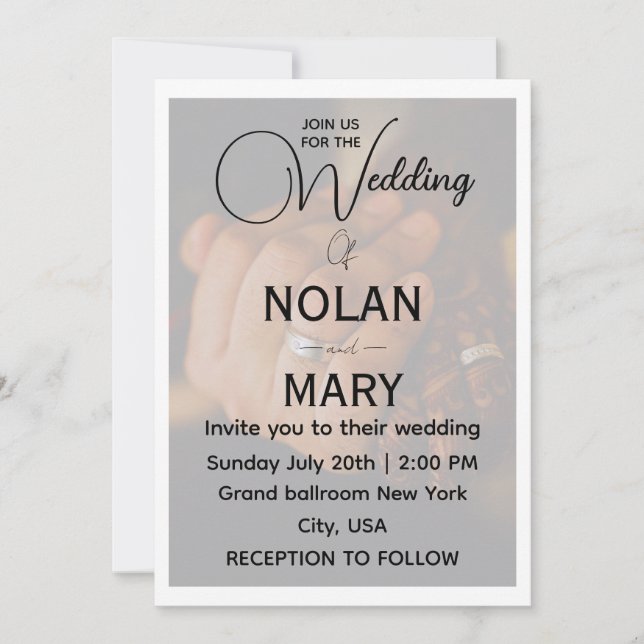 Tarjeta de Invitación de Boda con Foto Minimalista (Anverso)