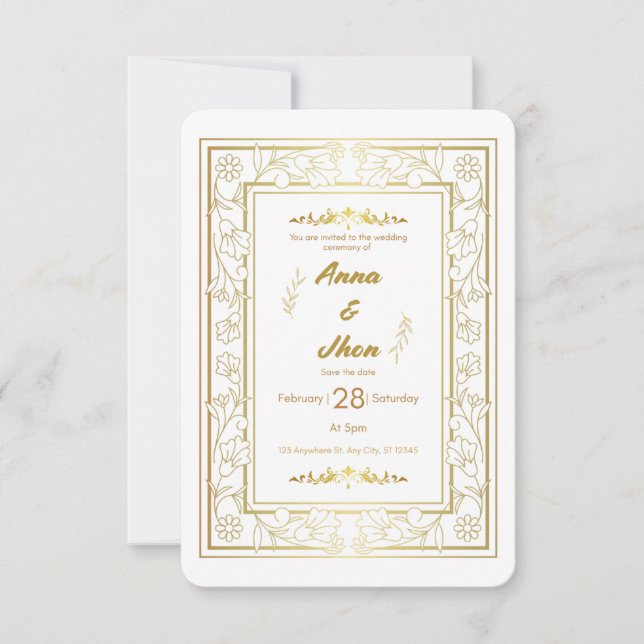 Tarjeta de Invitación de Boda con Fuente Moderna F (Anverso)